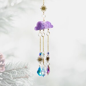 Natural Stone Agate Cloud Suncatcher, Unique Christmas Gift, Boho Decor, Garden And Home Decor, Rainbow Maker