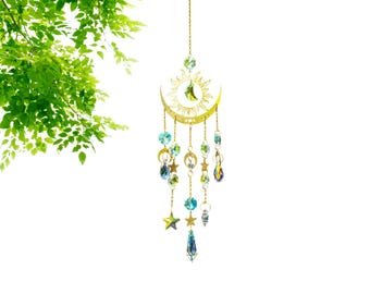 Sparkling Crystal Moon Suncatcher For Window Hanging, Boho Room Decor, Garden and Home Decor, Unique Christmas Gift, Rainbow Maker