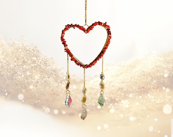 Crystal Heart Suncatcher For Window Hanging, Unique Anniversary Gift, Chakra Crystals, Garden and Home Decor, Boho Room Decor, Rainbow Maker