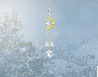 Sparkling Crystal Moon Suncatcher For Window Hanging, Boho Room Decor, Garden and Home Decor, Unique Christmas Gift, Rainbow Maker