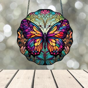 Butterfly Stained Glass Effect Acrylic Suncatcher, Unique Christmas Gift, Colourful, Bright, Window Hanging, Wall Decor, Garden Craft