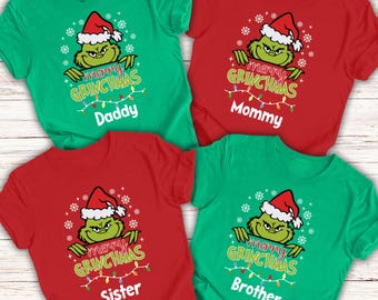 Gepersonaliseerde Grinch Family-kerstshirts, bijpassende vakantie-outfits