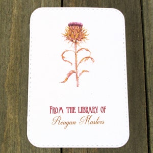 Personalized Bookplate Thistle - Set of 10 - Adhesive - Peel and stick - Large - Embossed - Sticker - Book Plate - Floral - Gift under 15