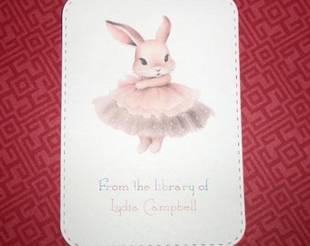 10 Personalized Bookplate Ballerina Bunny - Adhesive - Peel and stick - Gift under 15 - Sticker - Children - Kids - Animal