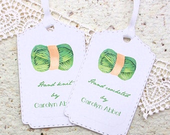 Hand knit Tags - Crocheted - Set of 15 - Personalized - Store tags - Twine - Ribbon - Handmade by - Hand made - Yarn - Hang tags