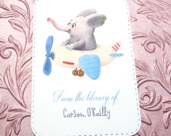 Elephant Airplane Personalized Bookplate - Set of 10 - Adhesive - Peal and stick - Gift under 15  - Sticker - Book Plate - Children - Kids