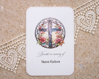 Donated In Memory of Personalized Cross Bookplate - Set of 10 - Adhesive - Peel and stick - Sticker - Book Plate - Memorial - Library