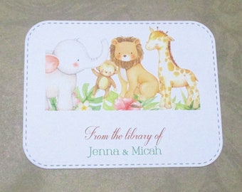 Baby Safari Animals Personalized Bookplate - From the library of - Adhesive - Sticker - Peal and stick - kids- Book Plate - Children