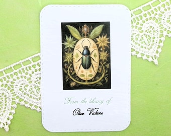 Victorian Beetle Personalized Bookplate Sticker - Set of 10 - Adhesive - Peel and stick - Gift under 15 - Book Plate - Gift for bookworm