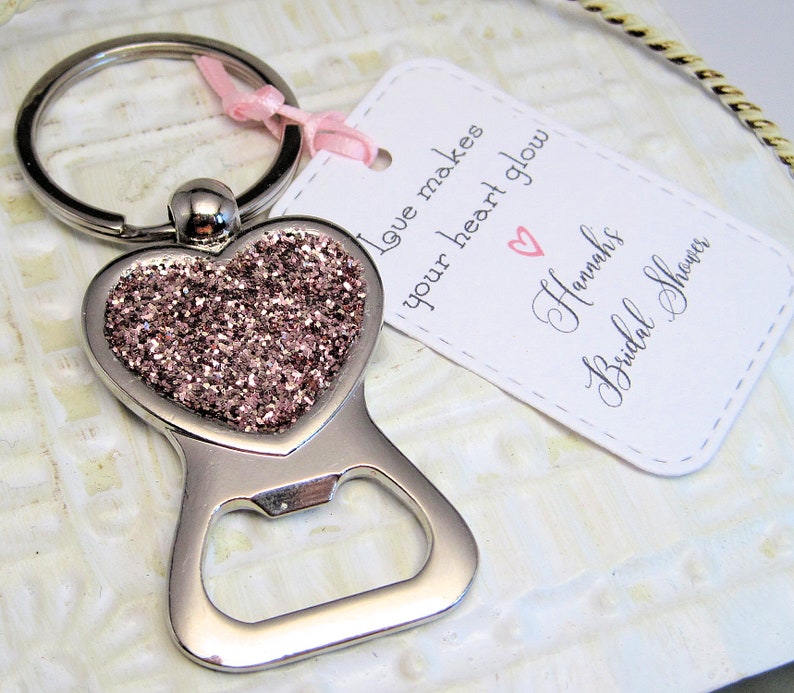 10 Glitter Heart Bottle Opener Key Chains Bridal Shower Etsy