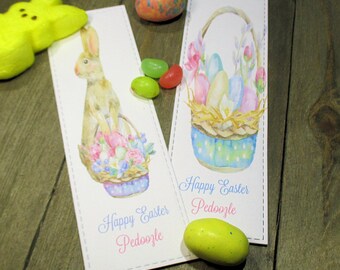 Set of 8 Easter Bunny Basket bookmarks - Sunday School - Teacher Reward - Party Favors - Student Gift - Classmates - Personalized