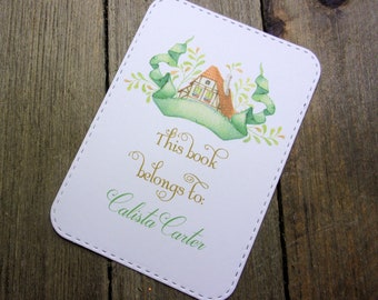 Fairy Tale Cottage Personalized Bookplate - Adhesive - Peel and stick - For Baby - kid - Embossed - Sticker - Book Plate - Children