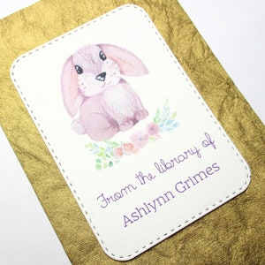 Bunny Personalized Bookplate - Set of 10 - Adhesive - Peel and stick - Large - Embossed - Sticker - Book Plate - Juvenile - Gift under 15
