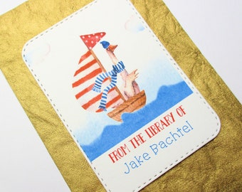 Sailboat Personalized Bookplate - Set of 10 - Adhesive - Peel and stick - Large - Embossed - Sticker - Book Plate - Juvenile - Gift under 15