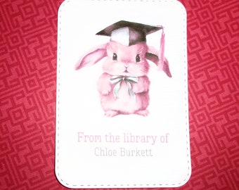 Personalized Bookplate Bunny Graduate - 10 - Adhesive - Peel and stick - Gift under 15  - Sticker - Book Plate - Children - Kids - Animal