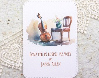 Donated In Memory of Personalized Bookplate - Violin - Set of 10 - Adhesive - Bereavement Gift - Sticker - Book Plate - Memorial - Library