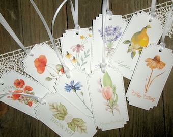 Gift tag assortment -  Pretty Florals - Set of 15 - Fun Animals - Great for business - Birthday - Get well soon - Blank - Fun Shapes