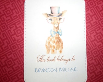 Personalized Bookplate Dapper Giraffe - 10 - Adhesive - Peel and stick - Gift under 15  - Sticker - Book Plate - Children - Kids - Animal