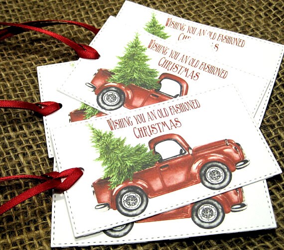 Hipster Christmas Gift Tags Set Of 6 Red Truck With Hipster Christmas Gift Tags Set Of 6 Red Truck With