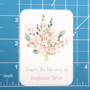 Pink floral bouquet Personalized Bookplate Set of 10 Adhesive Peel and stick Embossed Sticker Book Plate Gift image 3