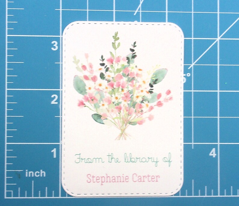 Pink floral bouquet Personalized Bookplate Set of 10 Adhesive Peel and stick Embossed Sticker Book Plate Gift image 3