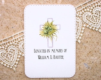 Donated In Memory of Personalized Cross Bookplate - Set of 10 - Adhesive - Peel and stick - Sticker - Book Plate - Memorial - Library