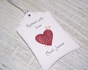 Knitted with love tags - Hand knit Tags - Set of 15 - Personalized - Store tag - Handmade - Hand made - Heart - Knitters gift - Hang tags