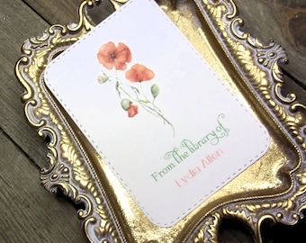 Poppy Personalized Bookplate - Set of 10 - Adhesive - Peel and stick - Book lover - Embossed - Sticker - Book Plate - Floral - Gift under 15