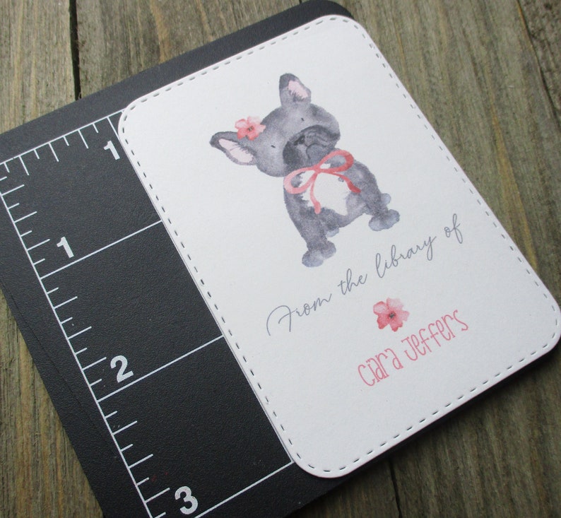 French Bulldog Personalized Bookplate Frenchie Set of 10 Adhesive Peel and stick Dog Sticker Handmade gift Children Kids image 2