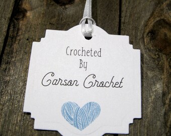 Hand crocheted Tags -  Set of 15 - Personalized - Store tags - Handmade - Hand made - crocheted by - yarn - Handmade by - Hang tags