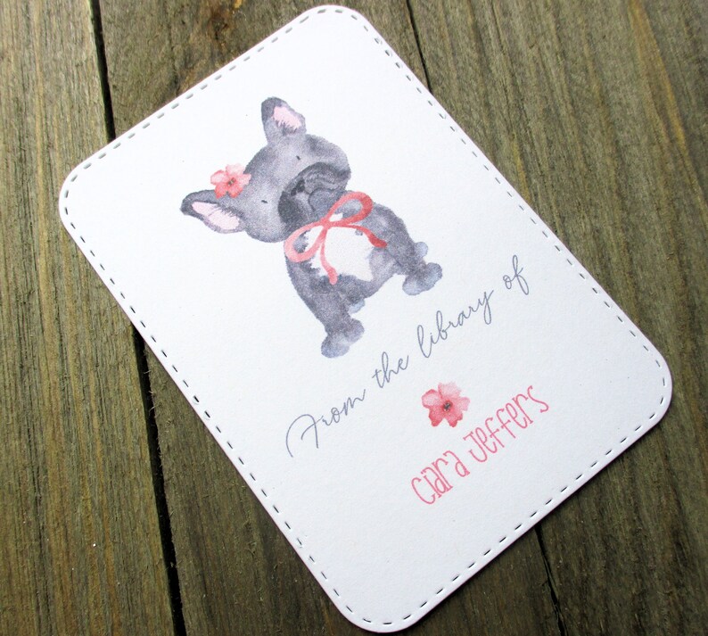French Bulldog Personalized Bookplate Frenchie Set of 10 Adhesive Peel and stick Dog Sticker Handmade gift Children Kids image 1