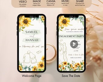 Digital Engagement Invitation: Golden Beginnings, Sunshine Sunflowers (Instant Download, Editable Template for Weddings)