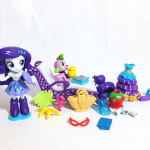 Equestria Girls Minis Twilight Rarity doll - MLP Switch &#39;n mix fashions Set - My Little Pony Hasbro Toy - Spike the dragon Dog - Beach set