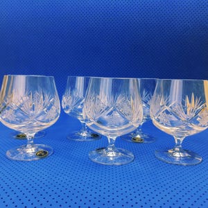 Vintage Bohemia Cut Glass Sifters - Set of Six Lead Crystal Brandy Whiskey cognac Glasses Boxed
