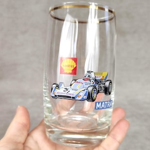 Vintage Bohemia Formula F1 Shell Matra Racing Glass: Highball Drinking Glass, Retro Car Collectible