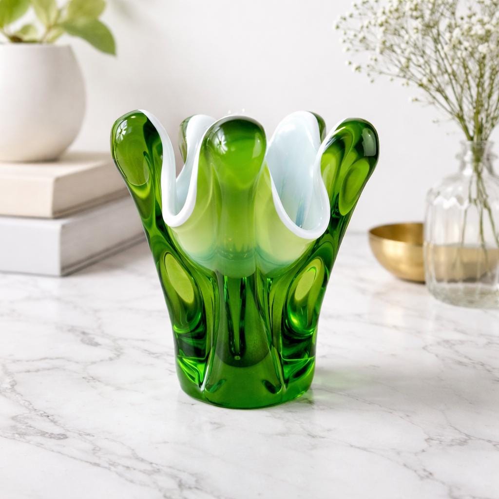 Grand Vase Unique En Verre Par Joseph Hospodka - 35 Cm, Multicolore