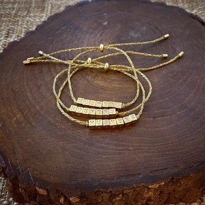 Pulsera de cordón con cuentas y letras del alfabeto personalizable en oro de 18 k, delicada joyería con cuentas y letras, regalo especial. Acabados en oro