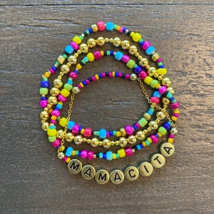 MAMACITA Español, Mexicano, Marroquí Conjunto De Pulseras Palabras, Cuentas Arcoíris, Cuentas De Letra, Joyería Boho, Regalo Especial