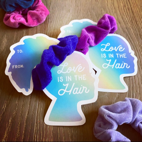 INSTANT Download Digital Love is in the Hair Pony Tail Scrunchie Head Profile Valentine’s Day Kid Card Print Yourself Valentines Scrunchies