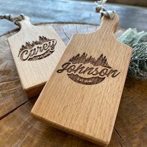 Customizable 6&quot; Mini Cheeseboard Charcuterie Board, Rustic Woodland Tree, Evergreen Tree Theme