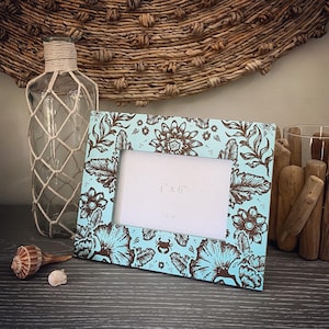 4&quot; x 6&quot; Ocean Nautical Style Turquoise Teal Shimmer Wood Wooden Frame