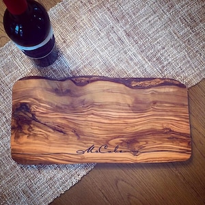 Customizable 16&quot; L x 6.75&quot; W x 0.75&quot; H Large Olive Wood Olivewood Cheeseboard Charcuterie Board with Live Edge, Rustic, Wooden