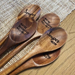 Customizable Personalizable Engraved Wooden Wood Cooking Spoon, Kitchen Utensil for Cooking Serving Mixing