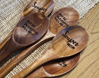 Customizable Personalizable Engraved Wooden Wood Cooking Spoon, Kitchen Utensil for Cooking Serving Mixing