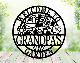 Letrero con el nombre del jardinero, Letrero de jardín personalizado, Letrero de jardín personalizado con diseño floral, Letrero de jardín de metal para papá, Regalo para mujer jardinera, Letrero colgante