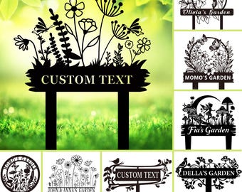 Gardener name Sign, Custom Garden Sign with stake, Flower Design Personalized Garden Sign,Dad's metal Garden sign, Gift for gardener woman
