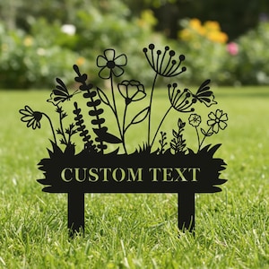 Gardener name Sign, Custom Garden Sign with stake, Flower Design Personalized Garden Sign,Dad's metal Garden sign, Gift for gardener woman