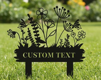 Gärtner Namensschild, individuelles Gartenschild mit Einsatz, Blumendesign, personalisiertes Gartenschild, Papas Metallgartenschild, Geschenk für Gärtnerin