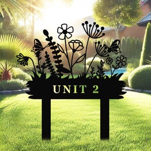 Personalized House Number Garden Stake,Custom House Address Sign,Address Yard Stake, Flower Design, Outdoor Address Lawn Stake,Metal Sign