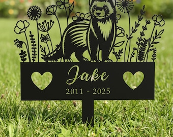 Custom Ferret Memorial Stake, Ferret Garden Sign with Floral Design, Pet Loss Grave Marker,Memorial Gift,Pet Memorial Decor for Garden